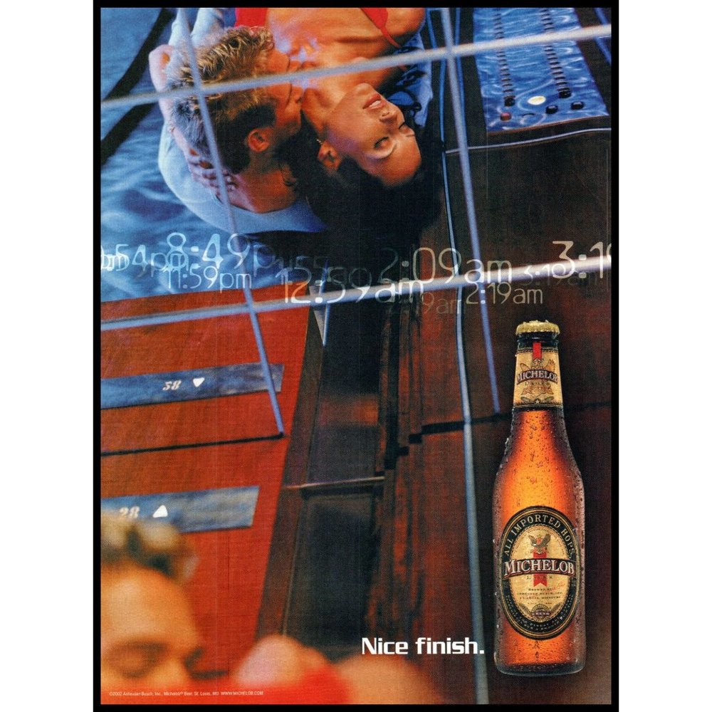 2003 Michelob Light Beer Vintage Print Ad Couple Kissing Elevator Nice Finish